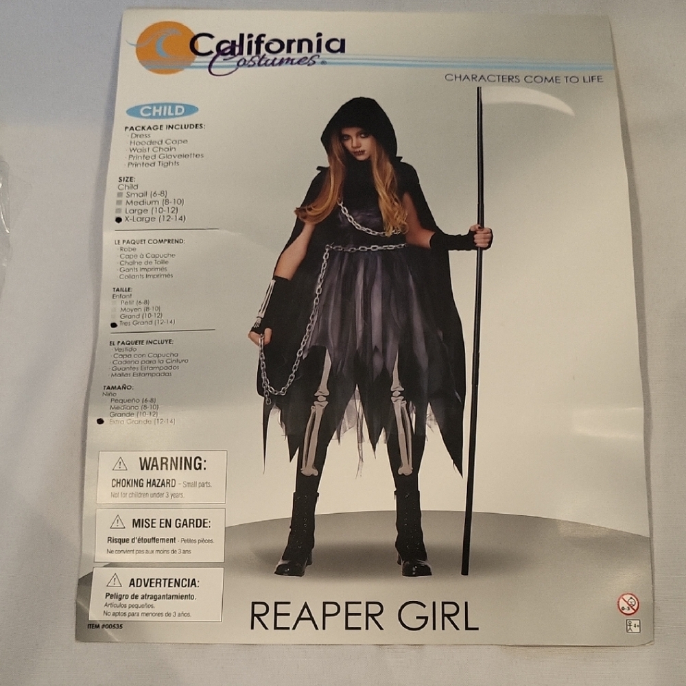 California Costumes Reaper Girl Outfit Skeleton Goth Girls Large 12-14